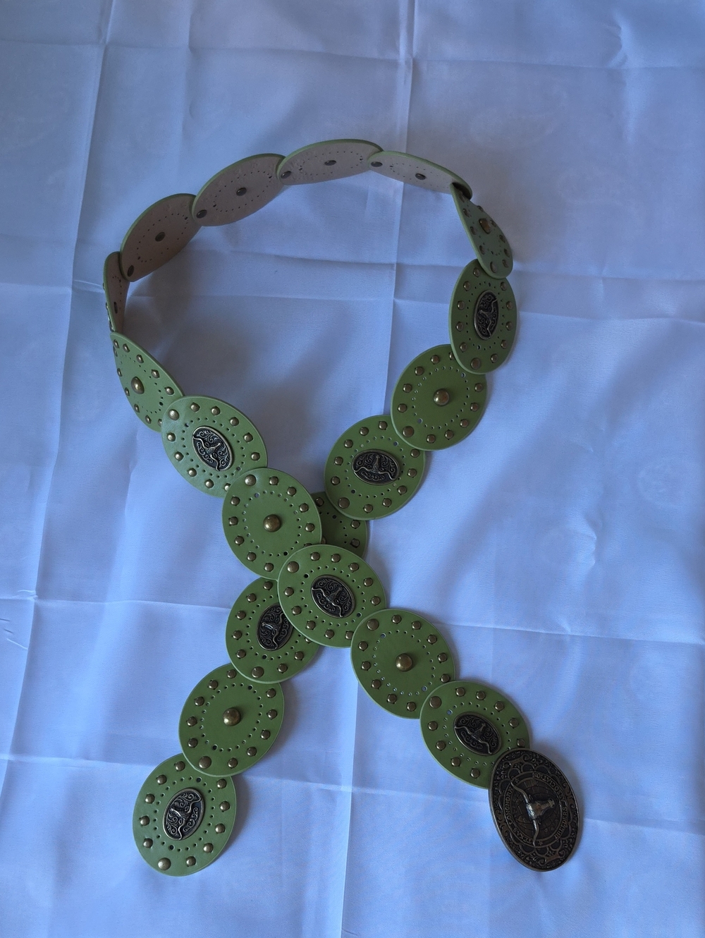 Green Faux Leather Medallion Stud Belt